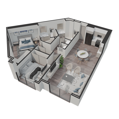 Floor plan for 2 beds, 2 baths, 1062 sqft